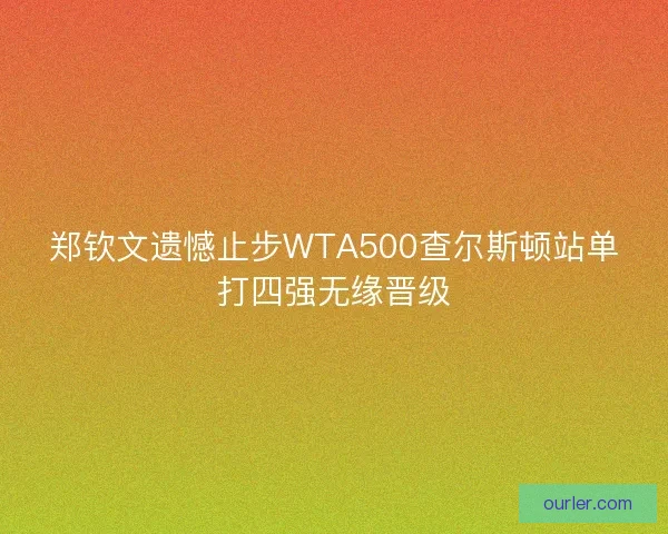 郑钦文遗憾止步WTA500查尔斯顿站单打四强无缘晋级
