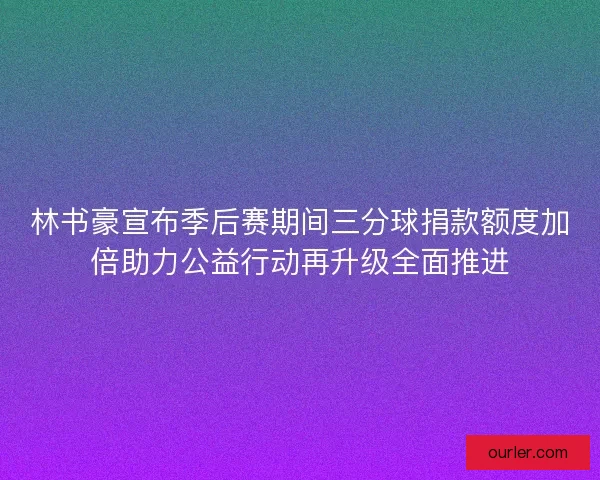 林书豪宣布季后赛期间三分球捐款额度加倍助力公益行动再升级全面推进